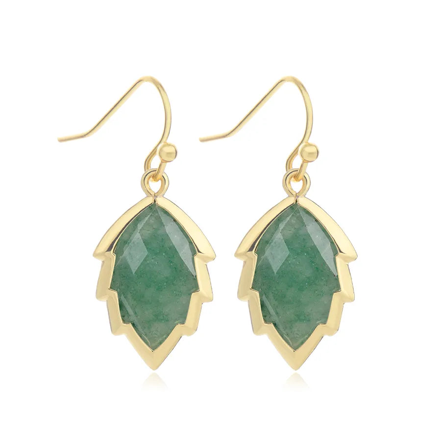 1 Pair Modern Style Sweet Leaves natural stone Copper Drop Earrings