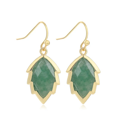 1 Pair Modern Style Sweet Leaves natural stone Copper Drop Earrings