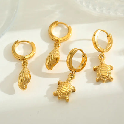 1 Pair Casual Elegant Cute Tortoise Geometric Conch Plating 304 Stainless Steel 18K Gold Plated Earrings