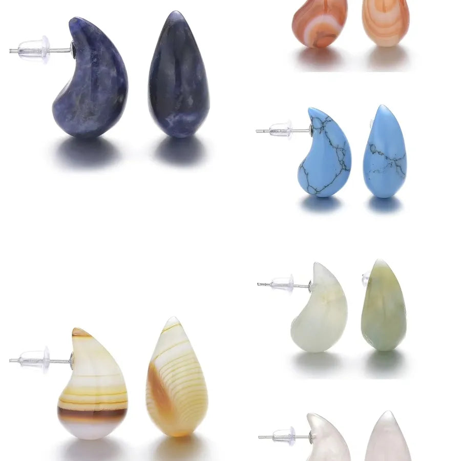 1 Pair Exaggerated Novelty Streetwear Water Droplets natural stone Gem Agate Ear Studs