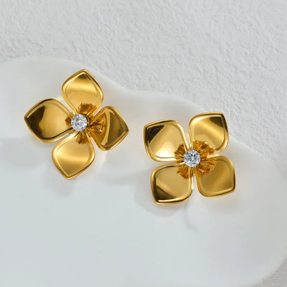 1 Pair Princess Cute Flower Inlay 304 Stainless Steel Zircon Ear Studs