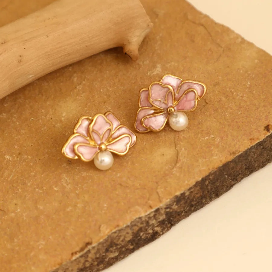 1 Pair IG Style Elegant Cute Round Flower Bow Knot 304 Stainless Steel Ear Studs