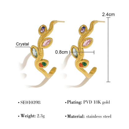 1 Pair Vacation Commute Leaves Polishing Inlay 304 Stainless Steel Zircon 18K Gold Plated Ear Studs