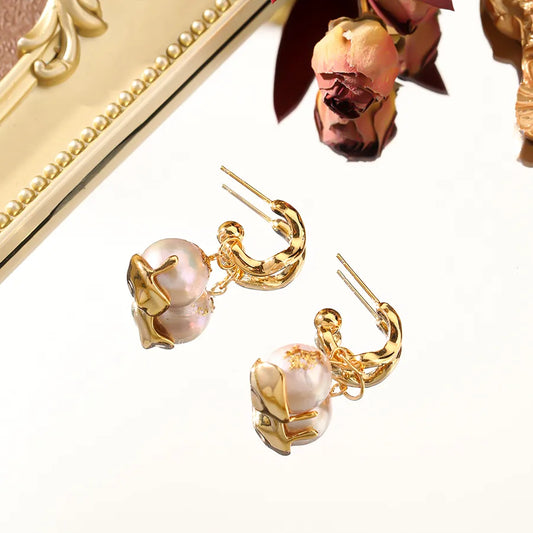 1 Pair Elegant Glam Geometric Copper Freshwater Pearl 18K Gold Plated Drop Earrings