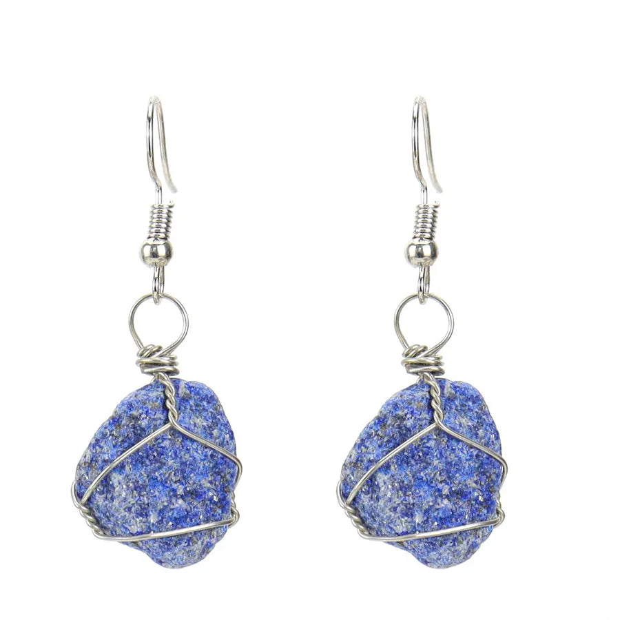 1 pair retro geometric natural stone plating metal drop earrings