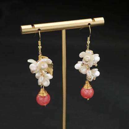1 Pair 925 Sterling Silver Freshwater Pearl Flower Drop Earrings