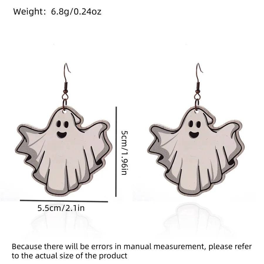 1 Pair Halloween Hip-Hop Funny ghost Spider Skull Wood Drop Earrings