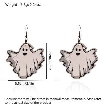 1 Pair Halloween Hip-Hop Funny ghost Spider Skull Wood Drop Earrings