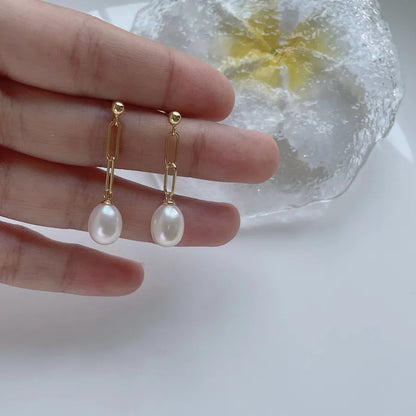 1 Pair 925 Sterling Silver Freshwater Pearl Freshwater Pearl Solid Color Drop Earrings