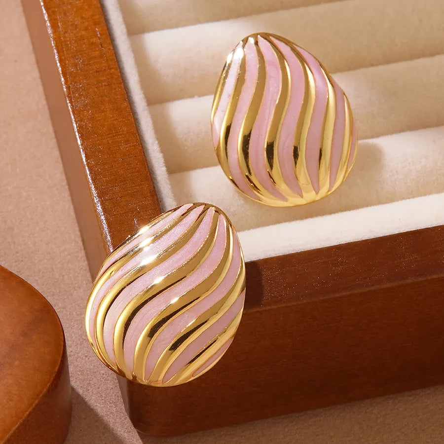 1 Pair Casual Cute Vacation Stripe Oval Enamel 304 Stainless Steel Imitation Gold  Ear Studs