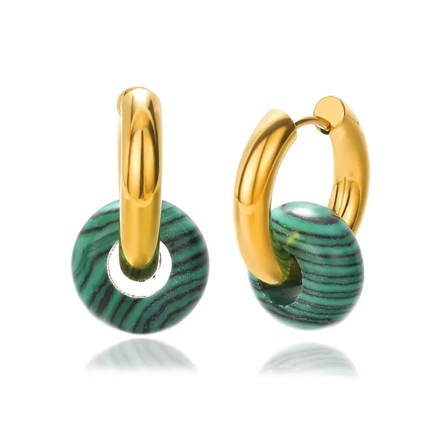 1 Pair Vintage Style Geometric Plating 304 Stainless Steel natural stone 18K Gold Plated Earrings