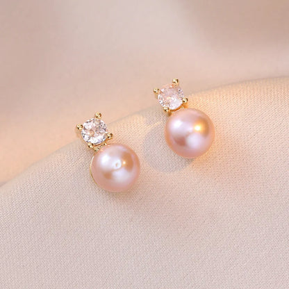 1 Pair Elegant Pearl Freshwater Pearl Copper Earrings