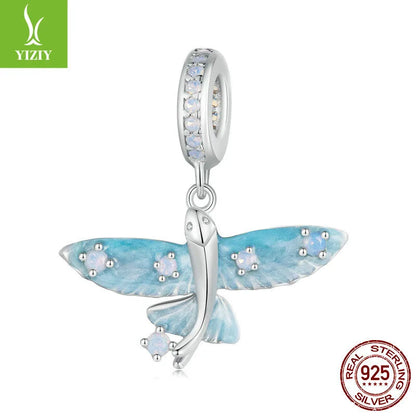 1 Piece 925 Sterling Silver White Gold Plated Butterfly Bird DIY Jewelry Accessories Pendant Beads