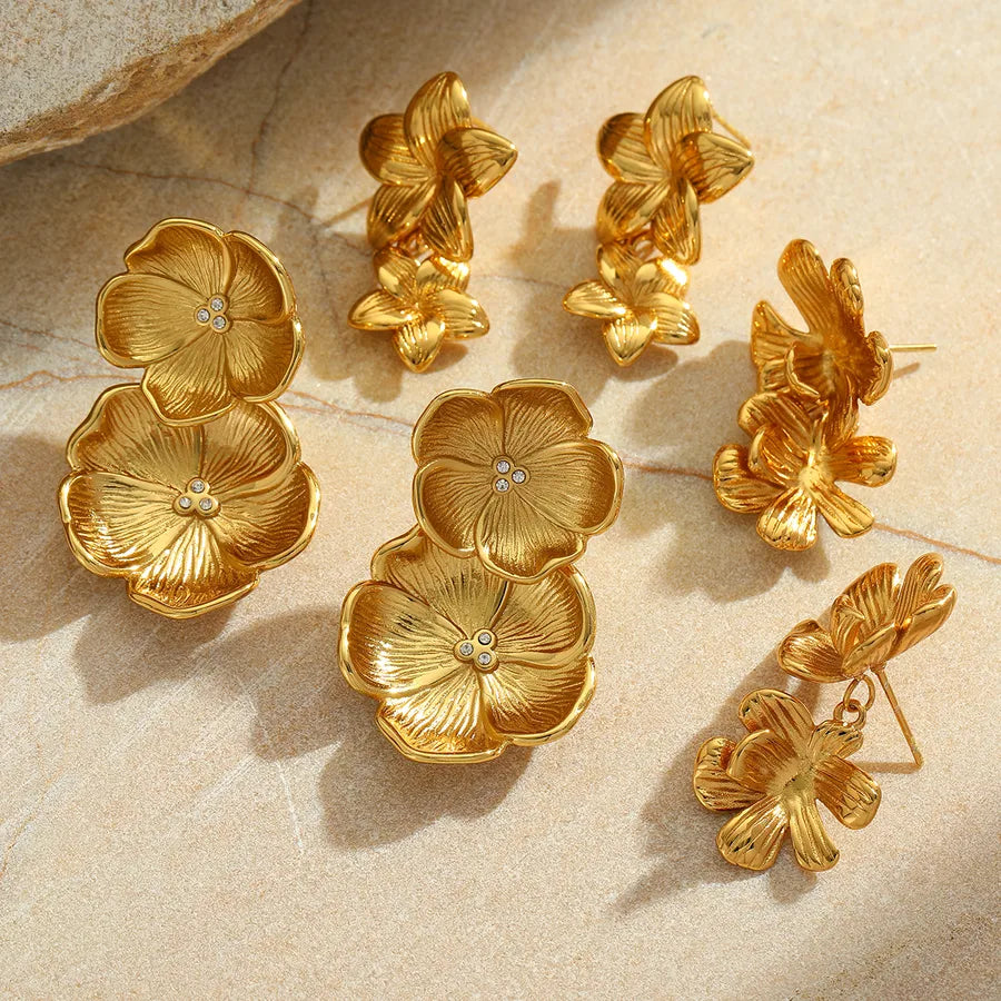 1 Pair Cute Simple Style Classic Style Irregular Geometric Flower Plating Inlay 304 Stainless Steel Zircon 18K Gold Plated Ear Studs