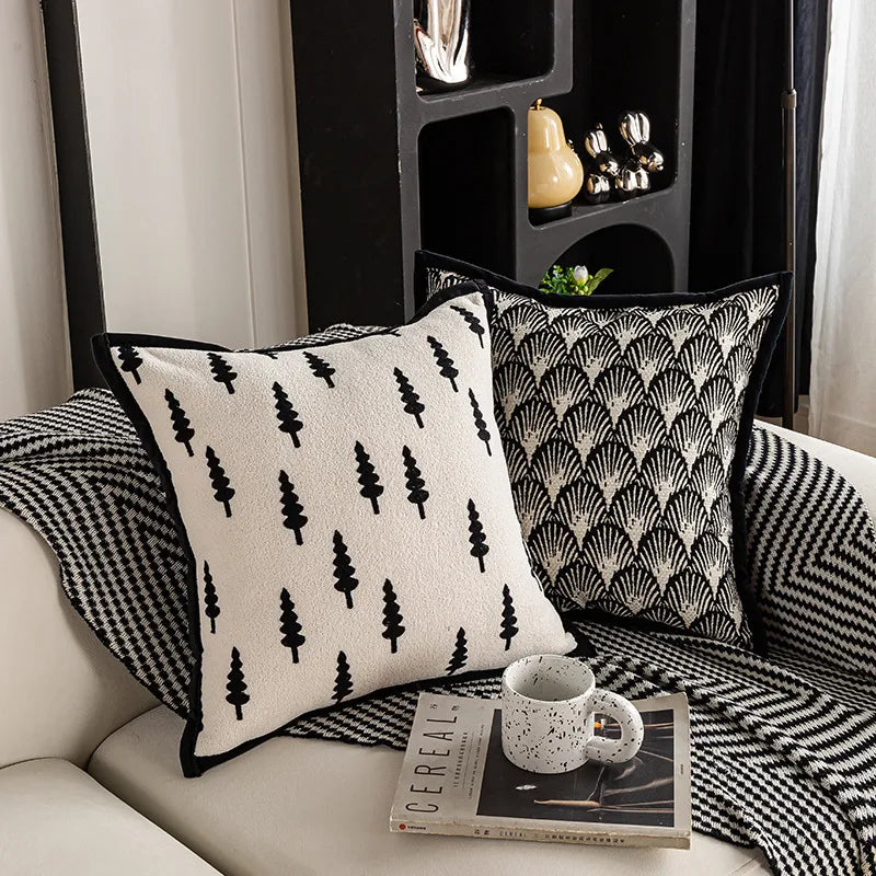 Modern Minimalist Refreshing Black White Sofa Pillow Backlight Luxury Bedside Cushion Cover Stripe Plant Floral Heart Shape Pattern