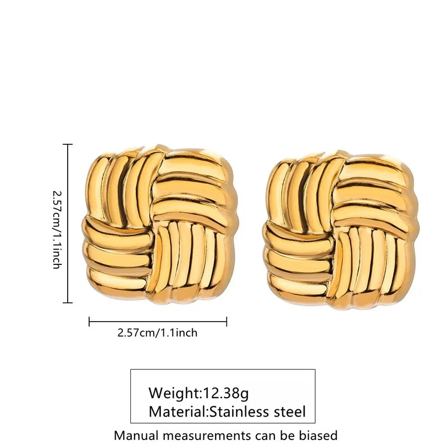 1 Pair Casual Sweet Simple Style Quadrilateral Stripe Heart Shape Hollow Out 304 Stainless Steel Imitation Gold  Ear Studs