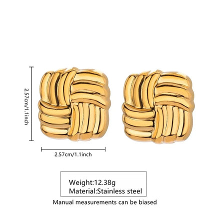 1 Pair Casual Sweet Simple Style Quadrilateral Stripe Heart Shape Hollow Out 304 Stainless Steel Imitation Gold  Ear Studs