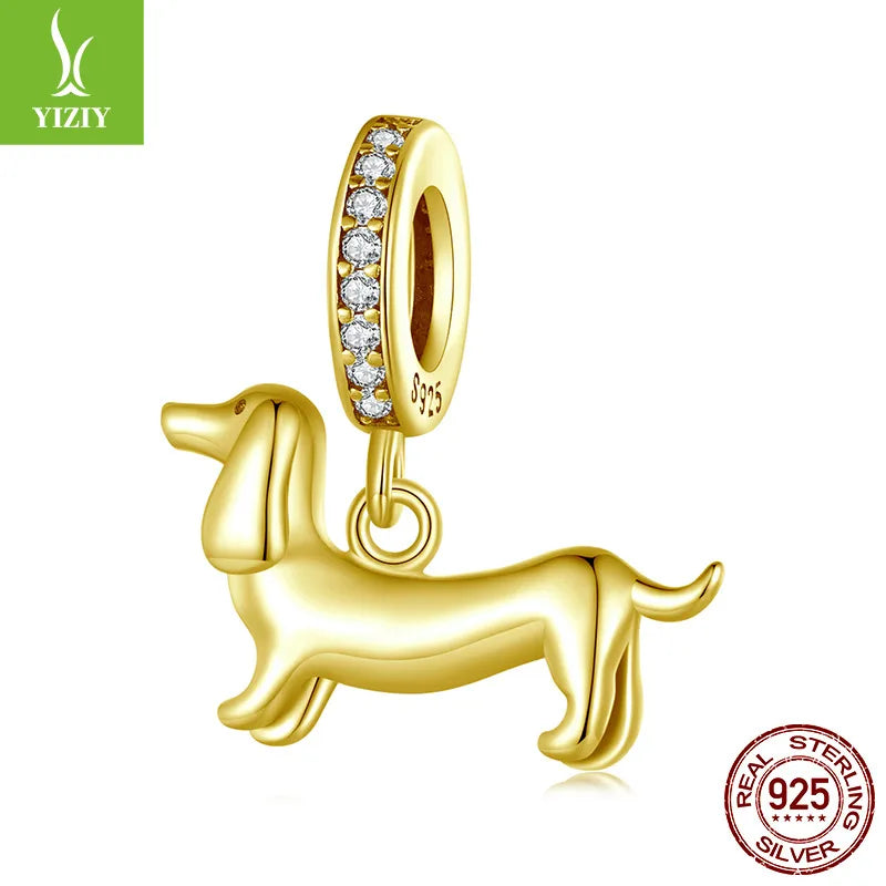 1 Piece 16 * 16mm Hole 4~4.9mm 925 Sterling Silver Zircon Dog Polished Pendant Jewelry Accessories