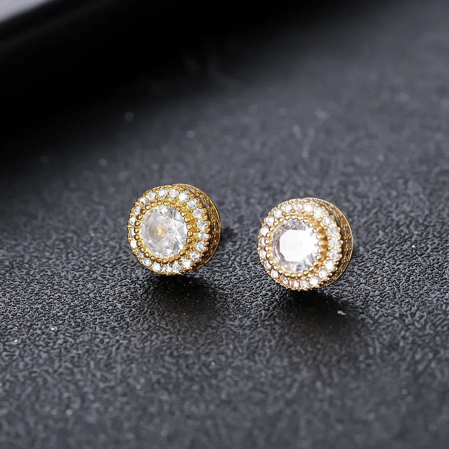 1 Pair IG Style Geometric Copper Zircon Ear Studs