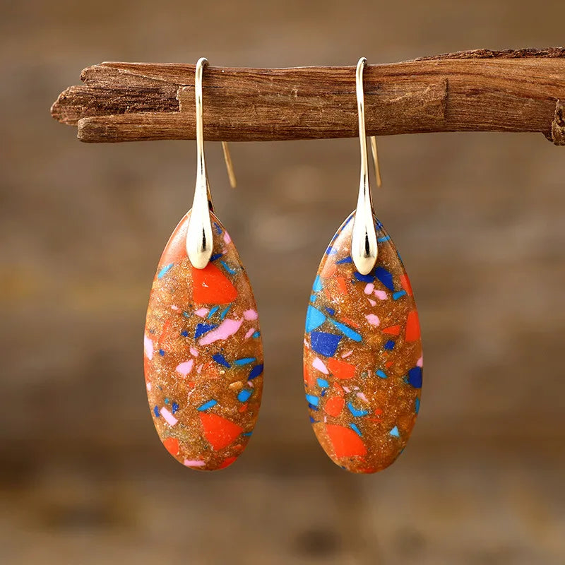 1 pair retro water droplets emperor stone drop earrings