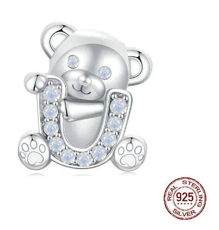 1 Piece 12 * 14mm Hole 4~4.9mm 925 Sterling Silver Zircon White Gold Plated Bear Heart Shape Polished Pendant Beads Jewelry Accessories