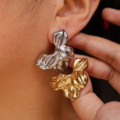 1 Pair Glam Cute Vintage Style Flower Polishing 304 Stainless Steel 18K Gold Plated Butterfly Backs Ear Studs