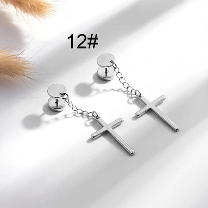1 Pair Hip-Hop Geometric Cross Feather Plating 316 Stainless Steel  Earrings