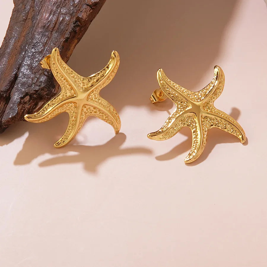1 Pair Cute Novelty Beach Starfish 304 Stainless Steel Imitation Gold  Ear Studs