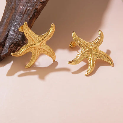 1 Pair Cute Novelty Beach Starfish 304 Stainless Steel Imitation Gold  Ear Studs