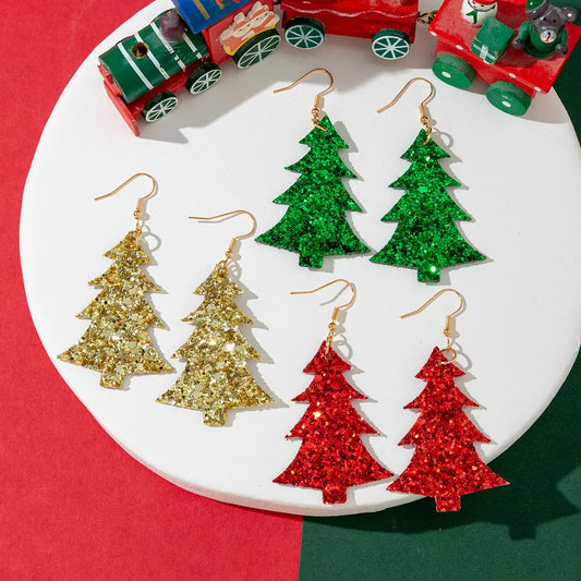 1 Pair Christmas Streetwear Christmas Tree Pu Leather Drop Earrings