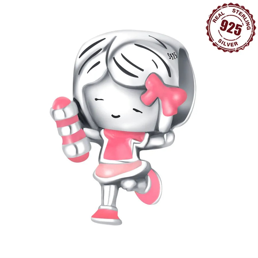 1 Piece 925 Sterling Silver Zircon Human Heart Shape Polished Pendant Beads Jewelry Accessories