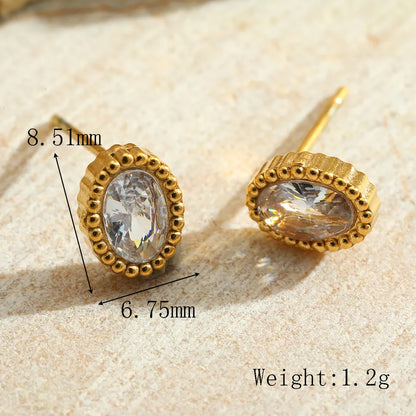1 Pair Cute Retro Simple Style Geometric Plating Inlay 304 Stainless Steel Zircon 18K Gold Plated Ear Studs