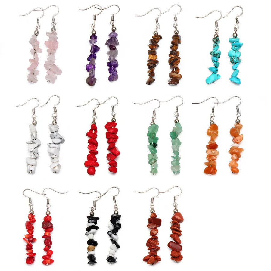 1 pair retro irregular plating natural stone drop earrings