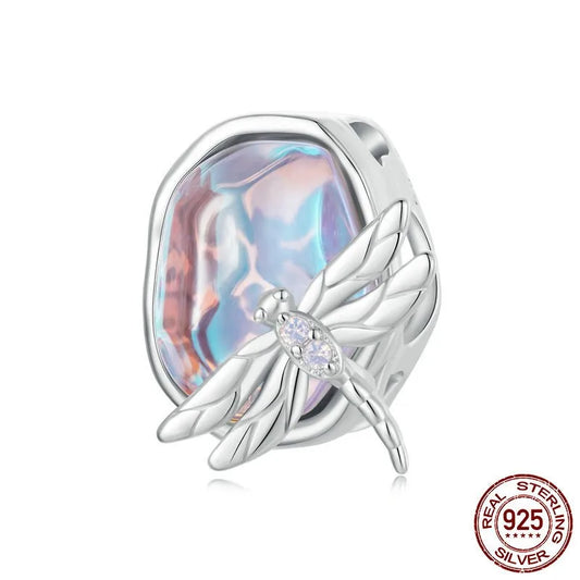 1 Piece 11 * 13mm Hole 4~4.9mm 925 Sterling Silver Glass White Gold Plated Irregular Dragonfly Polished Beads Jewelry Accessories