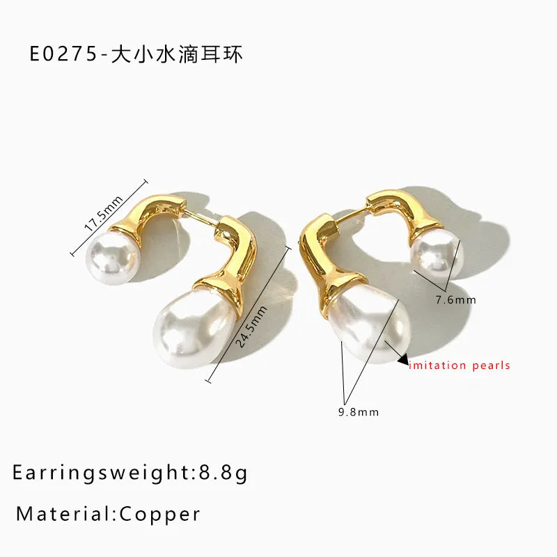 1 Pair IG Style Baroque Style Geometric Irregular 316L Stainless Steel  Copper Imitation Pearl Freshwater Pearl 14K Gold Plated 18K Gold Plated Drop Earrings Ear Studs
