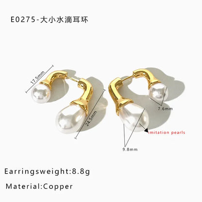1 Pair IG Style Baroque Style Geometric Irregular 316L Stainless Steel  Copper Imitation Pearl Freshwater Pearl 14K Gold Plated 18K Gold Plated Drop Earrings Ear Studs