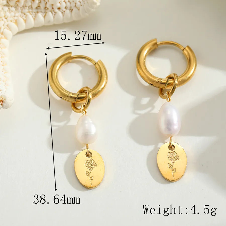1 Pair Casual Elegant Cute Geometric Heart Shape Plating Inlay 304 Stainless Steel Acrylic Imitation Pearl 18K Gold Plated Earrings