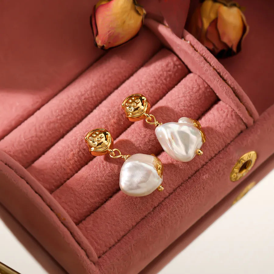 1 Pair Baroque Style Geometric Freshwater Pearl Copper 18K Gold Plated Drop Earrings