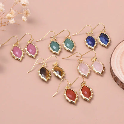 1 Pair Modern Style Sweet Leaves natural stone Copper Drop Earrings