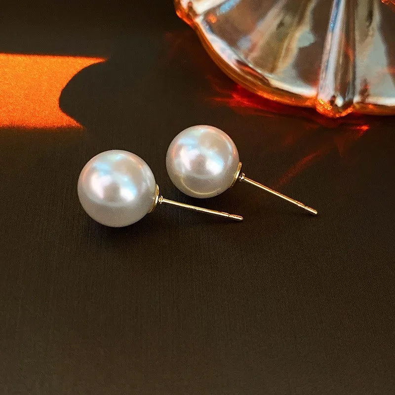 1 Pair Solid Color 925 Sterling Silver Freshwater Pearl Ear Studs