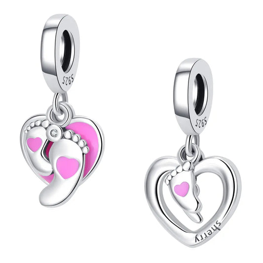 1 Piece 21*9mm 22*12mm 925 Sterling Silver Heart Shape Footprint Polished Pendant Jewelry Accessories