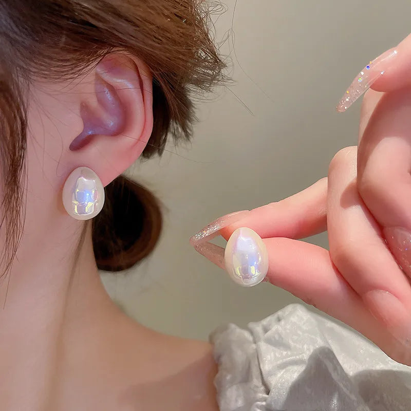 1 Pair Solid Color 925 Sterling Silver Freshwater Pearl Ear Studs