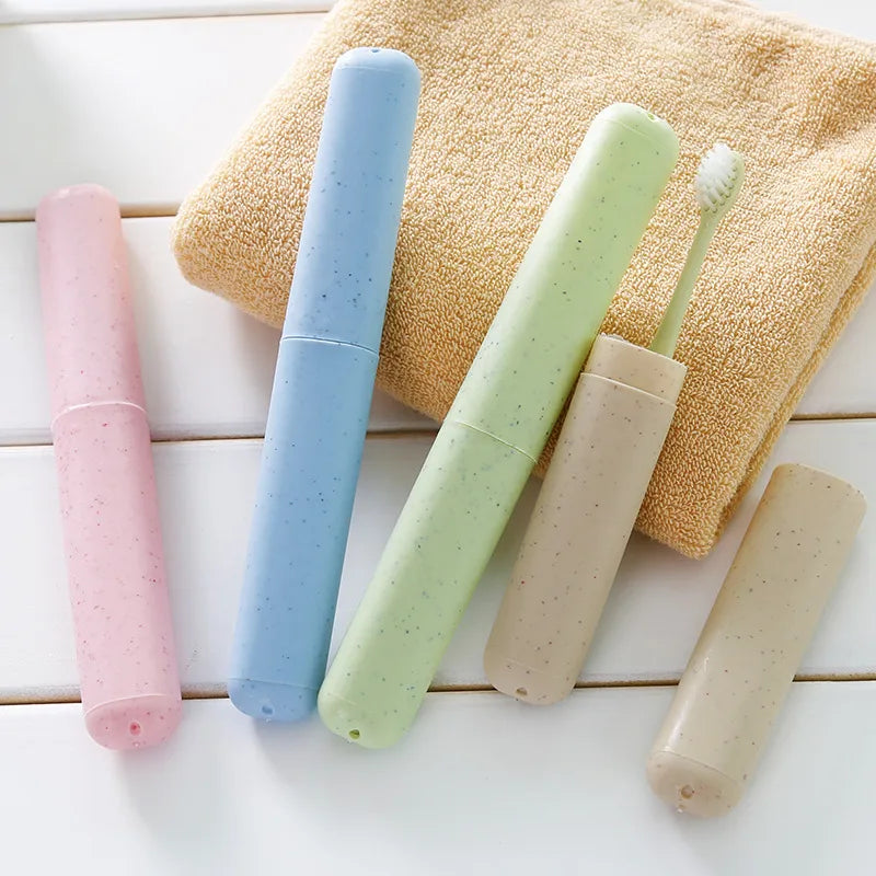 Candy color toothbrush box portable wash scrub toothbrush storage box for business trip wheat straw toothbrush box