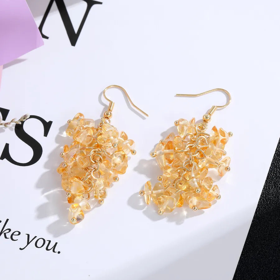 1 pair retro printing natural stone crystal drop earrings