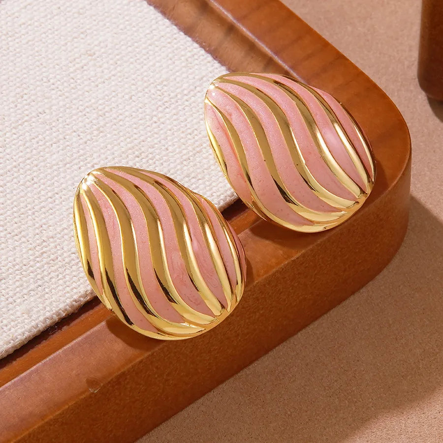 1 Pair Casual Cute Vacation Stripe Oval Enamel 304 Stainless Steel Imitation Gold  Ear Studs