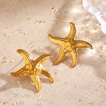 1 Pair Glam Hip-Hop Tropical Starfish 304 Stainless Steel 18K Gold Plated Ear Studs