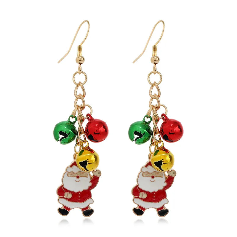 1 Pair Christmas Fashion Christmas Tree Bell Snowman Alloy Drop Earrings