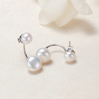 1 Pair 925 Sterling Silver Freshwater Pearl Copper Freshwater pearl earrings Geometric Ear Studs