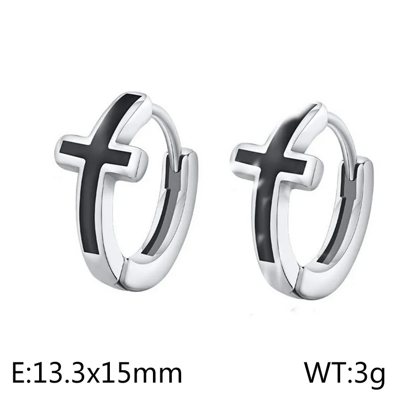 1 pair basic cross enamel titanium steel ear studs