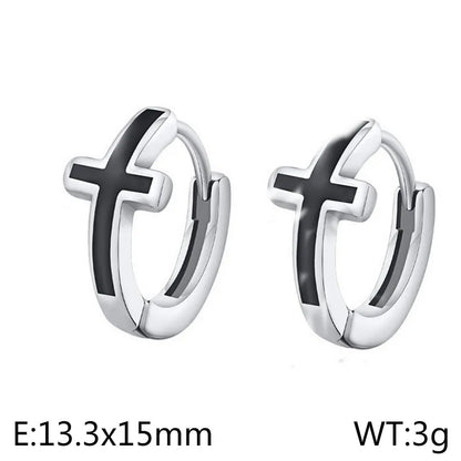 1 pair basic cross enamel titanium steel ear studs
